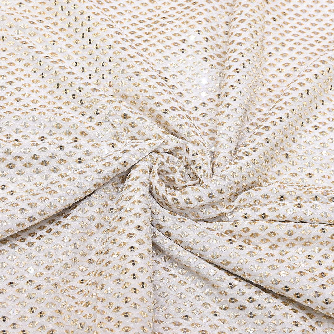 Viscose Georgette Mirror Zari Embroidery Fabric | DN5341-01