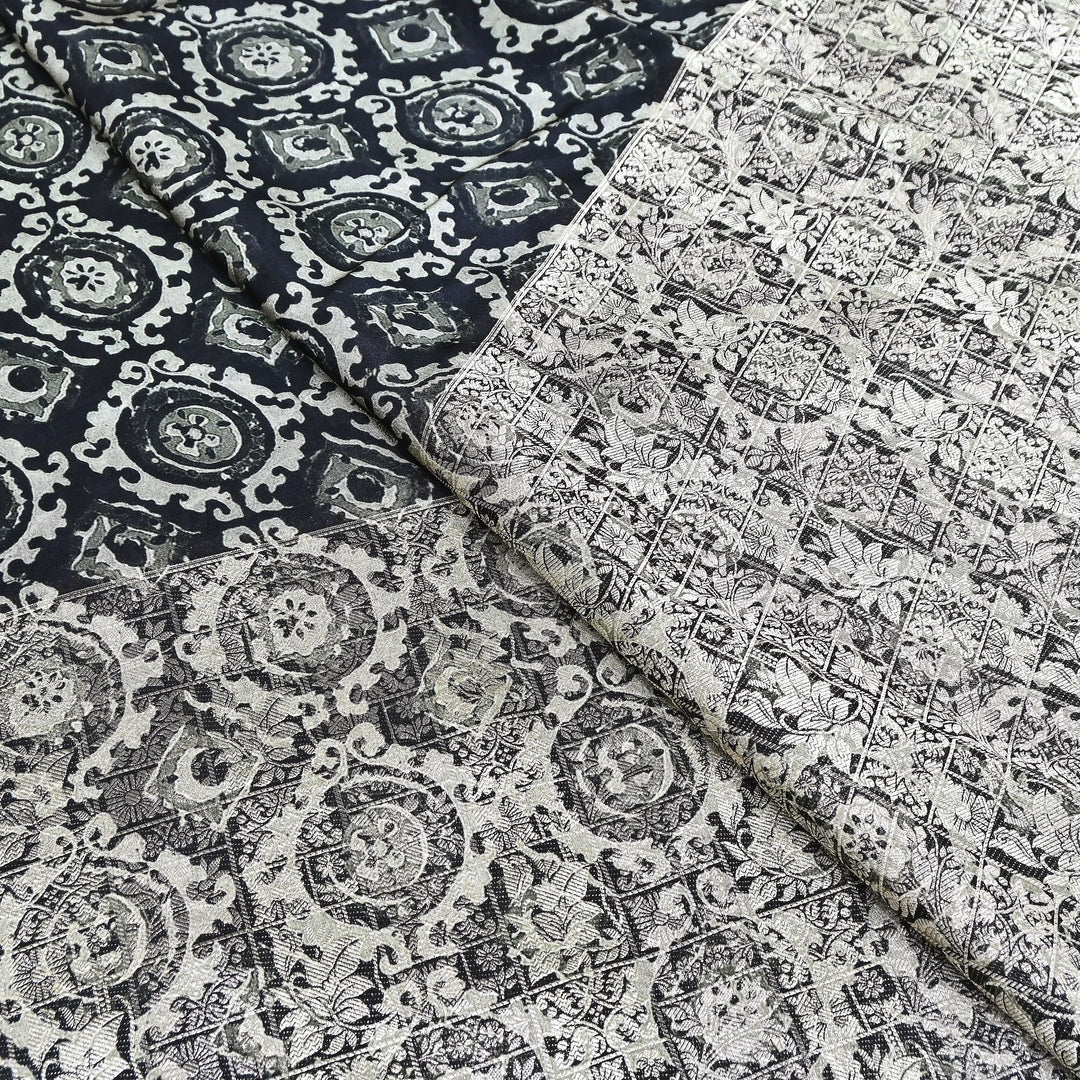 Viscose Crepe Digital Print & Zari Jacquard Design Fabric – Designer Fusion Fabric- MTF375-1