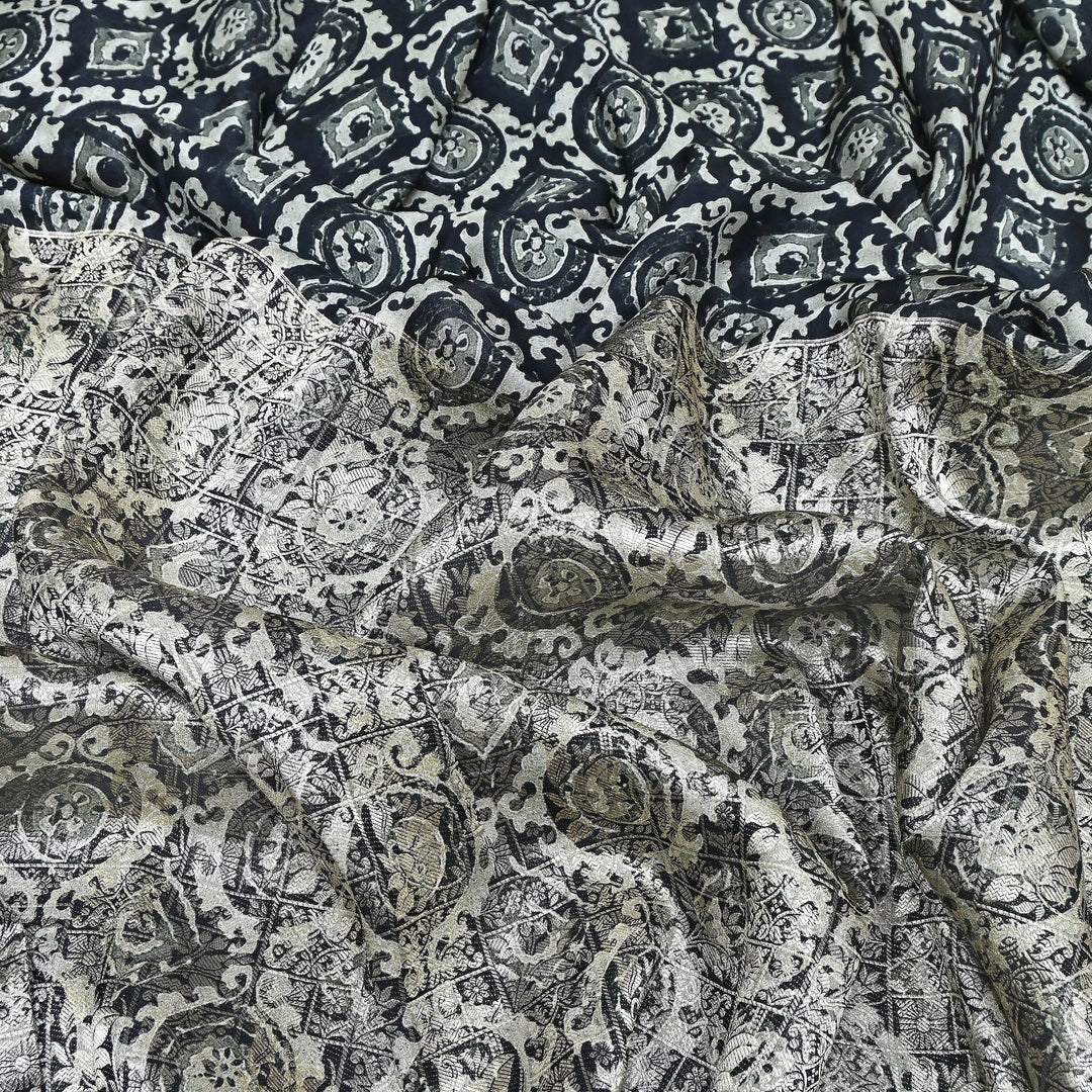 Viscose Crepe Digital Print & Zari Jacquard Design Fabric – Designer Fusion Fabric- MTF375-1