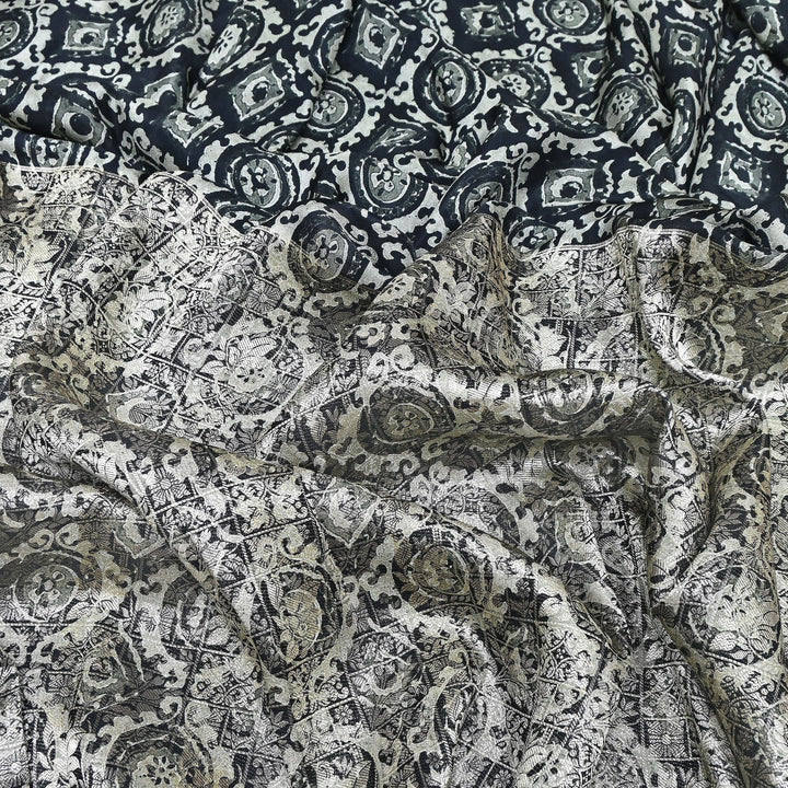 Viscose Crepe Digital Print & Zari Jacquard Design Fabric – Designer Fusion Fabric- MTF375-1
