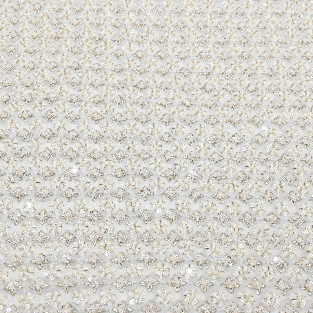 Premium Dyable Georgette Moti & Sequins Embroidery Fabric | A03570