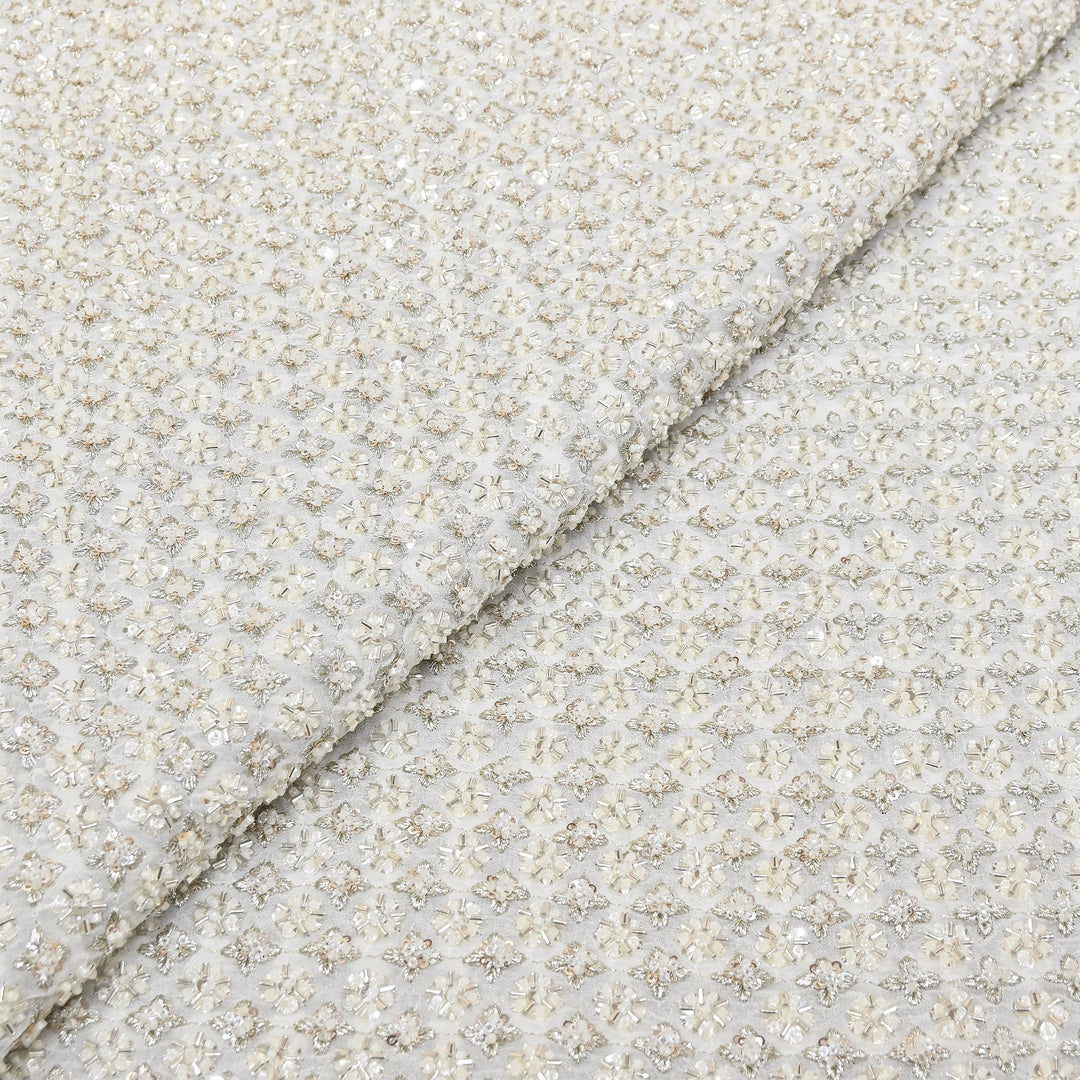 Premium Dyable Georgette Moti & Sequins Embroidery Fabric | A03570