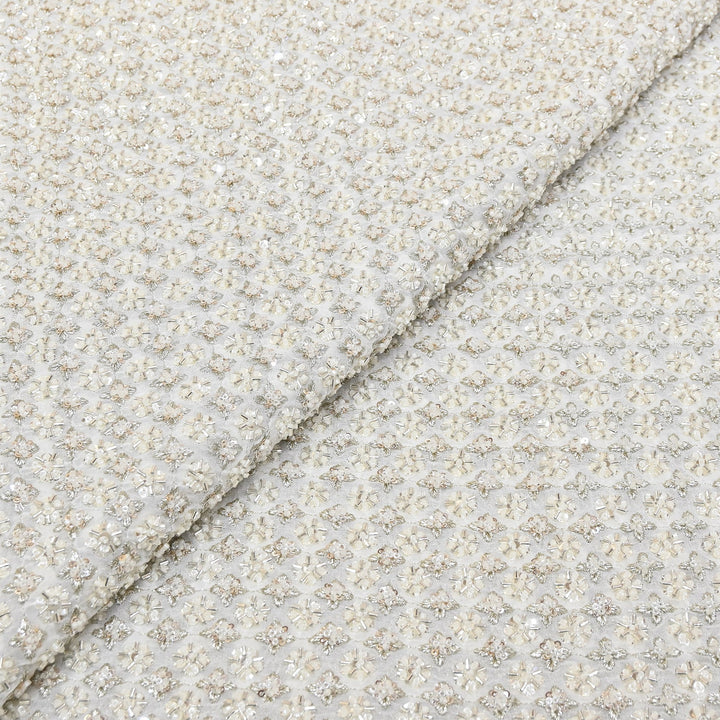 Premium Dyable Georgette Moti & Sequins Embroidery Fabric | A03570