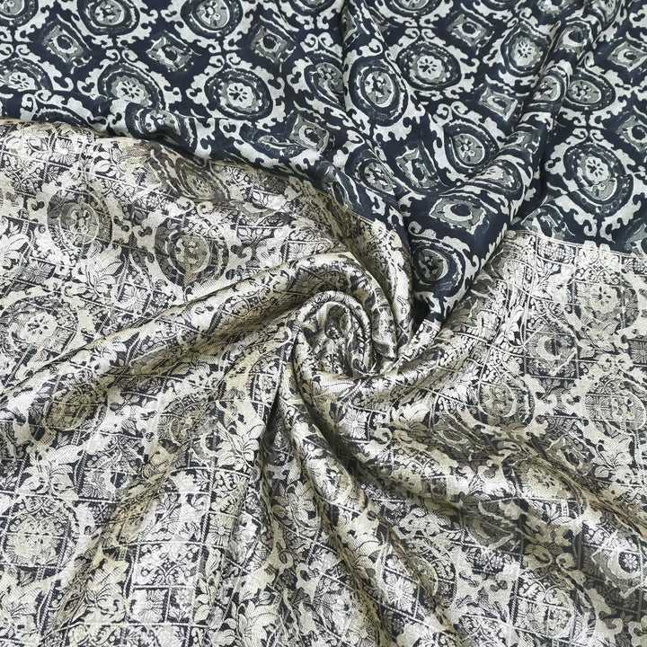 Viscose Crepe Digital Print & Zari Jacquard Design Fabric – Designer Fusion Fabric- MTF375-1