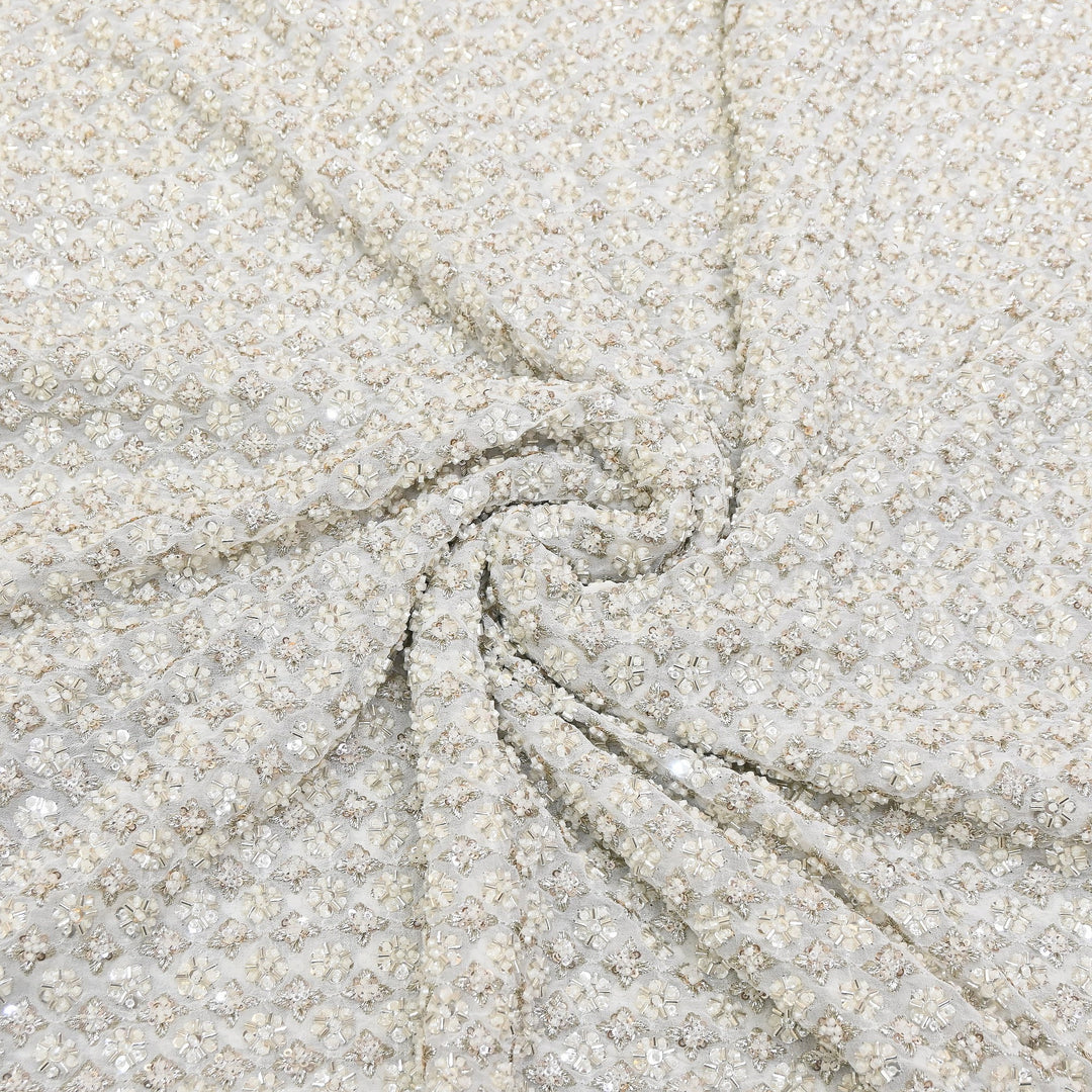 Premium Dyable Georgette Moti & Sequins Embroidery Fabric | A03570
