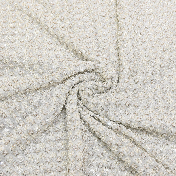 Premium Dyable Georgette Moti & Sequins Embroidery Fabric | A03570