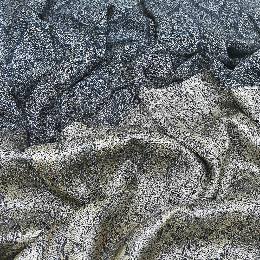 Viscose Crepe Digital Print & Zari Jacquard Design Fabric – Designer Fusion Fabric- MTF375-2