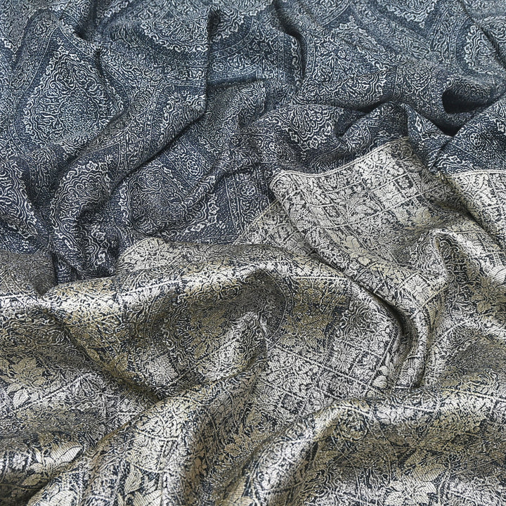 Viscose Crepe Digital Print & Zari Jacquard Design Fabric – Designer Fusion Fabric- MTF375-2