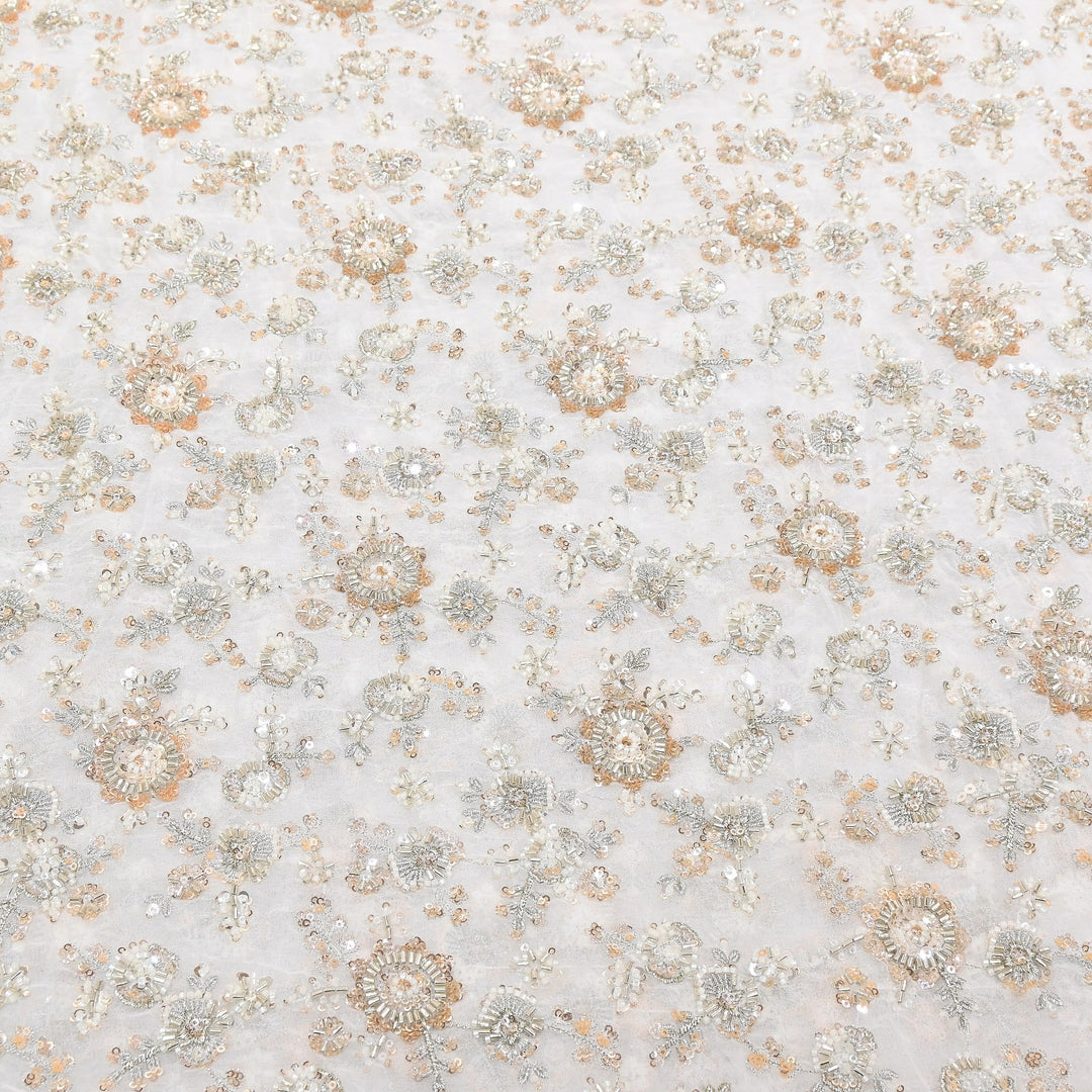 Premium Dyable Georgette Moti & Sequins Embroidery Fabric | A03573