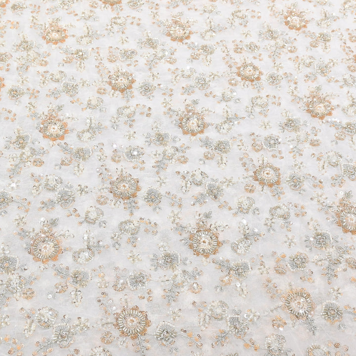 Premium Dyable Georgette Moti & Sequins Embroidery Fabric | A03573