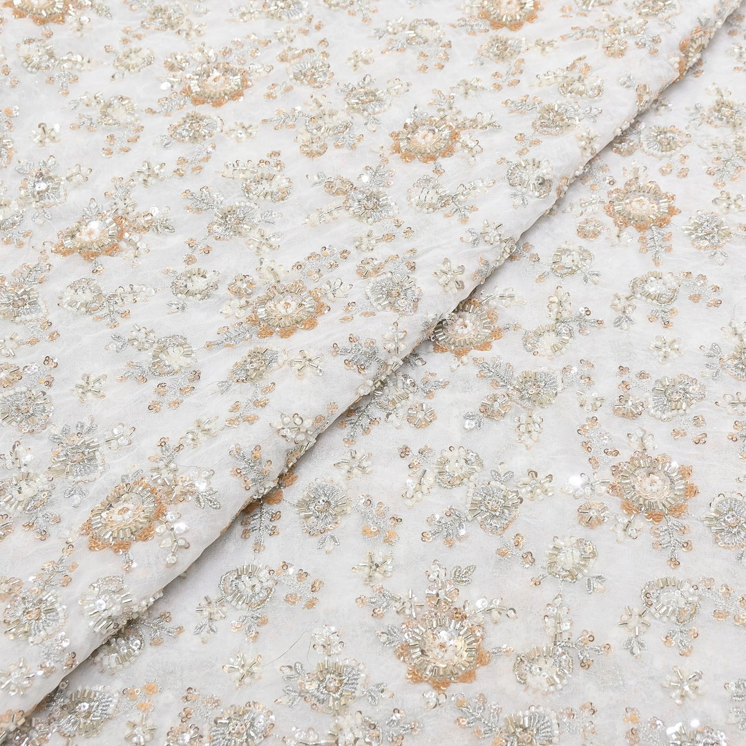 Premium Dyable Georgette Moti & Sequins Embroidery Fabric | A03573