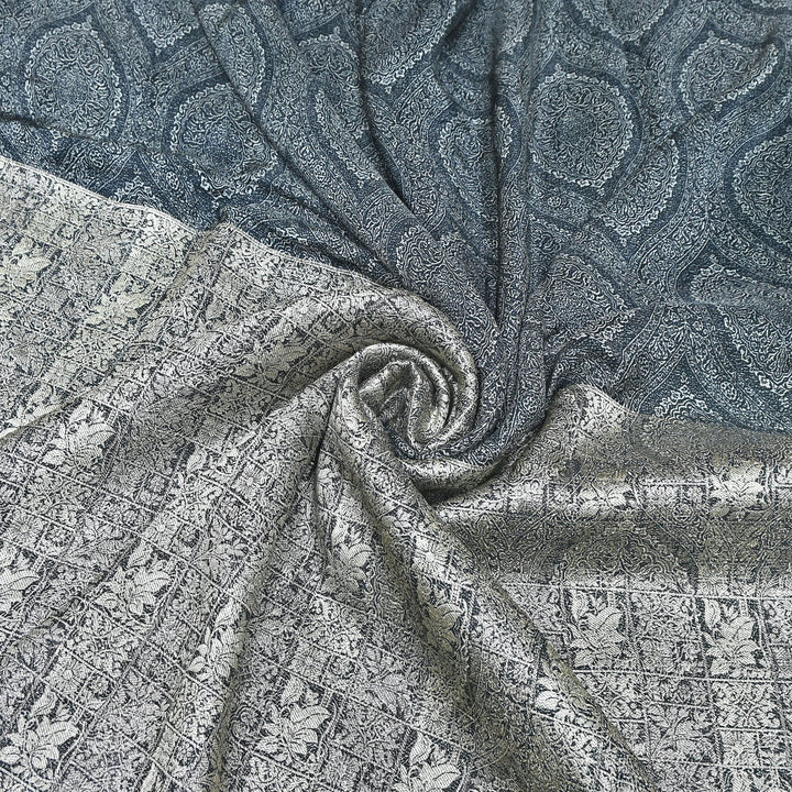 Viscose Crepe Digital Print & Zari Jacquard Design Fabric – Designer Fusion Fabric- MTF375-2