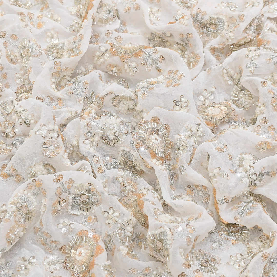 Premium Dyable Georgette Moti & Sequins Embroidery Fabric | A03573