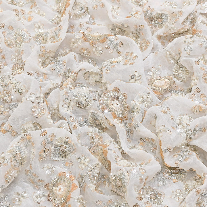 Premium Dyable Georgette Moti & Sequins Embroidery Fabric | A03573
