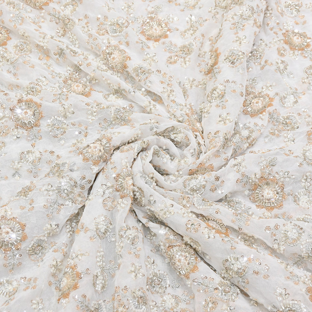 Premium Dyable Georgette Moti & Sequins Embroidery Fabric | A03573