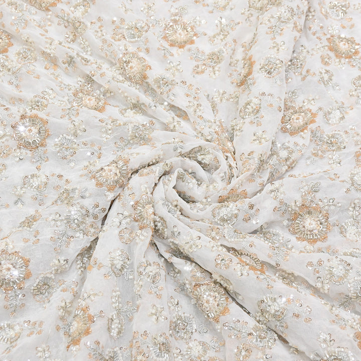Premium Dyable Georgette Moti & Sequins Embroidery Fabric | A03573