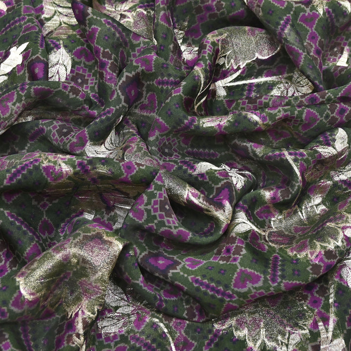 Viscose Organza Digital Print & Zari Jacquard Design Fabric – Designer Fusion Fabric- MTF385-1