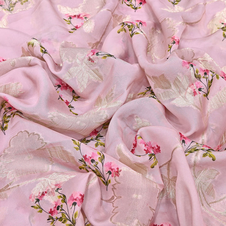 Viscose Organza Digital Print & Zari Jacquard Design Fabric – Designer Fusion Fabric- MTF385-3