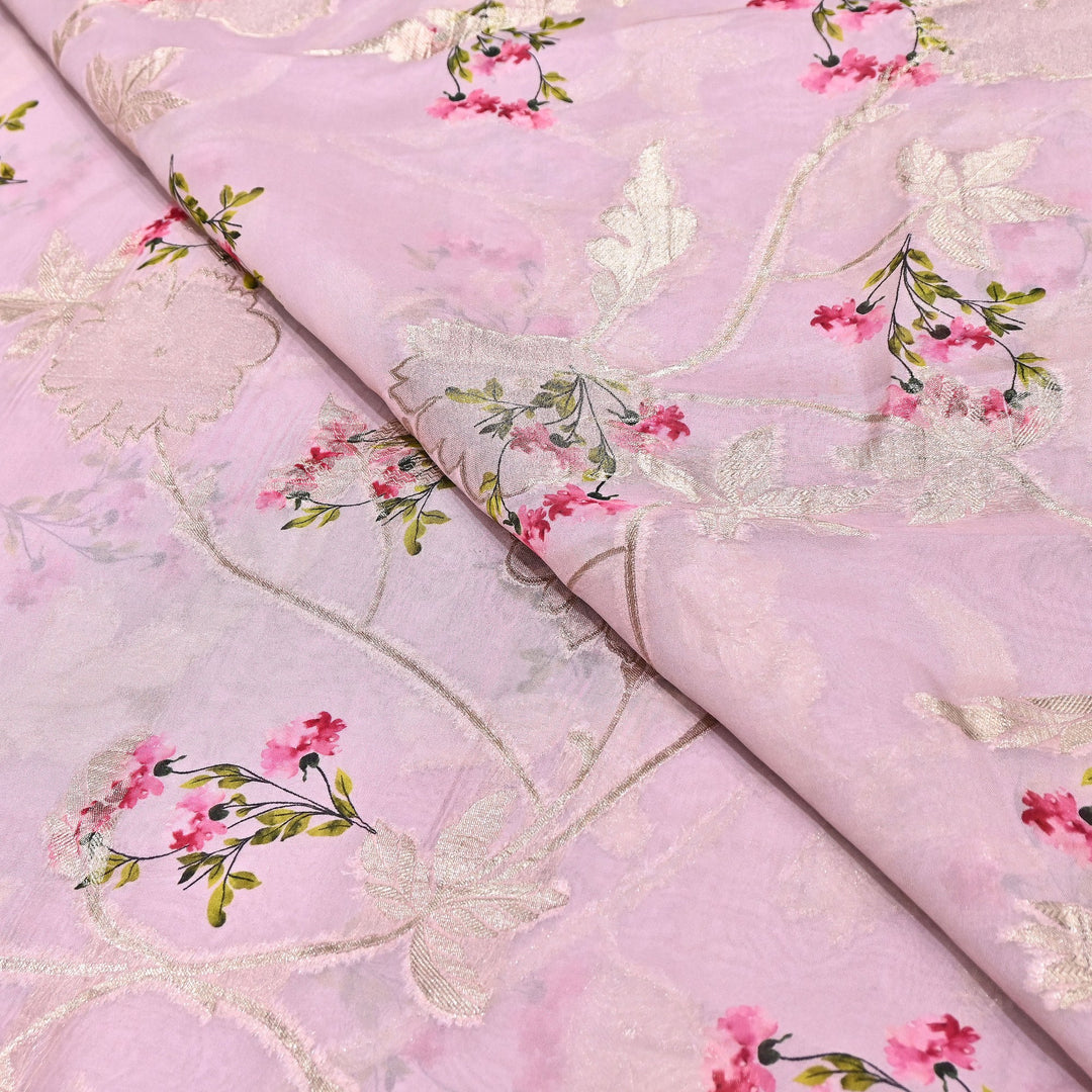 Viscose Organza Digital Print & Zari Jacquard Design Fabric – Designer Fusion Fabric- MTF385-3