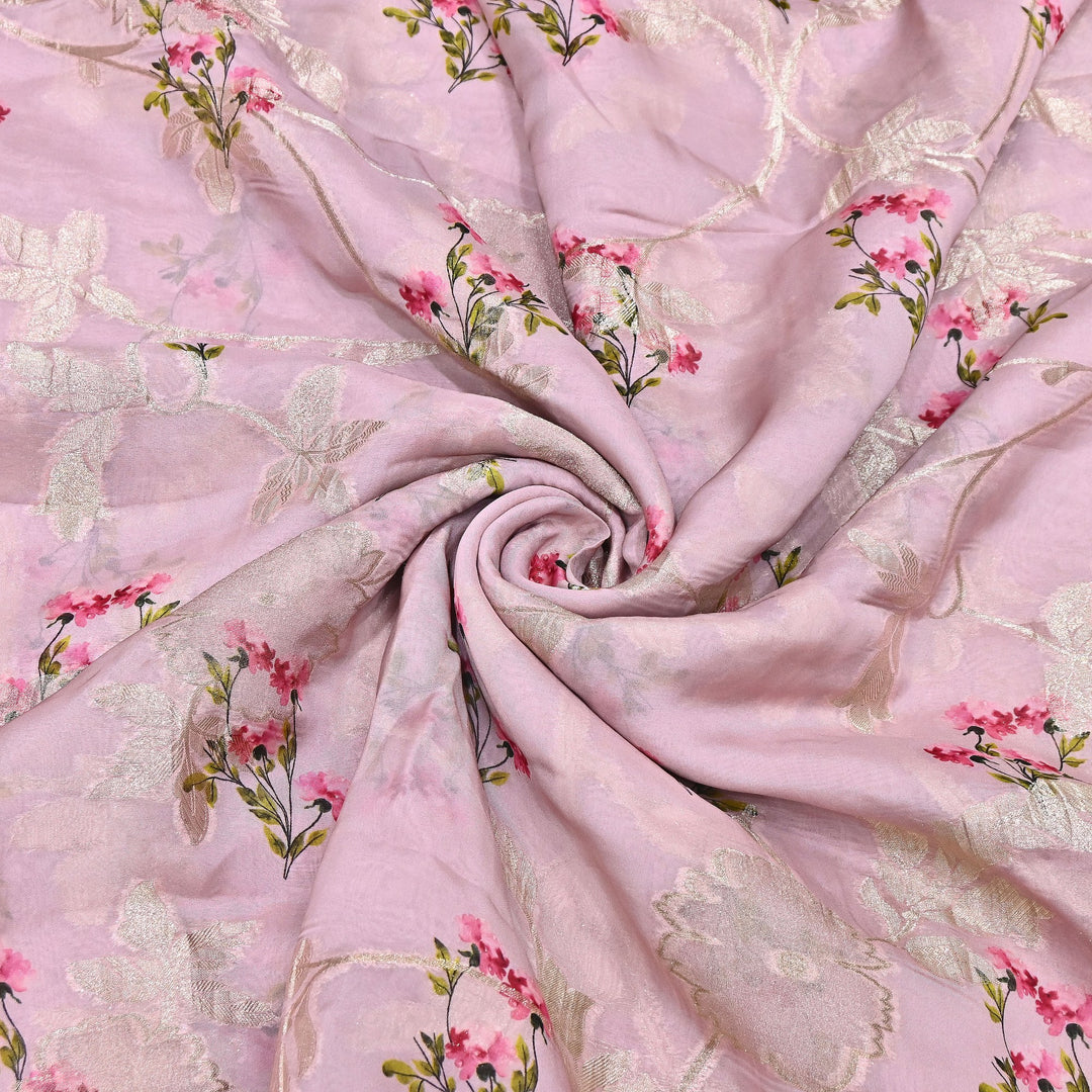 Viscose Organza Digital Print & Zari Jacquard Design Fabric – Designer Fusion Fabric- MTF385-3