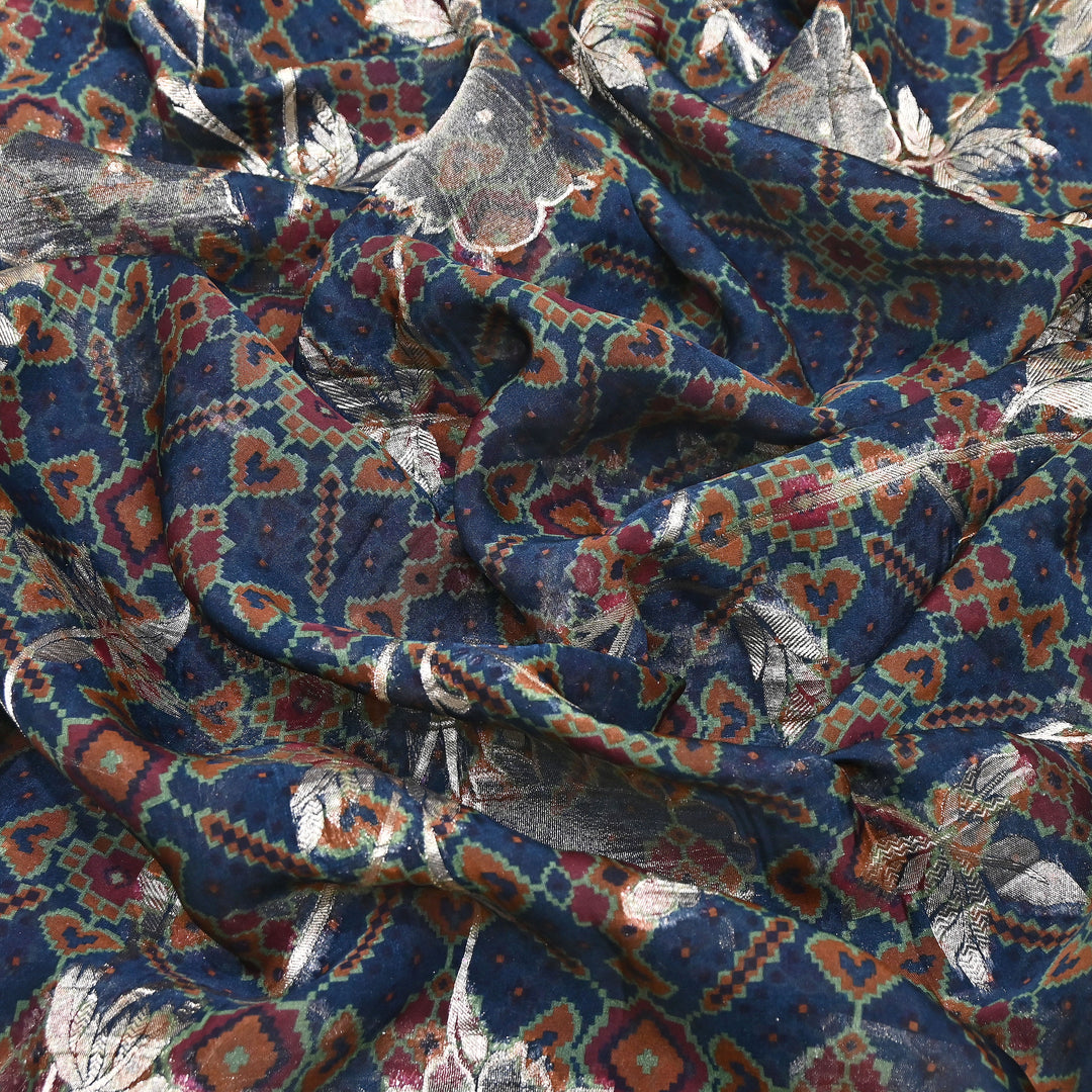 Viscose Organza Digital Print & Zari Jacquard Design Fabric – Designer Fusion Fabric- MTF385-2