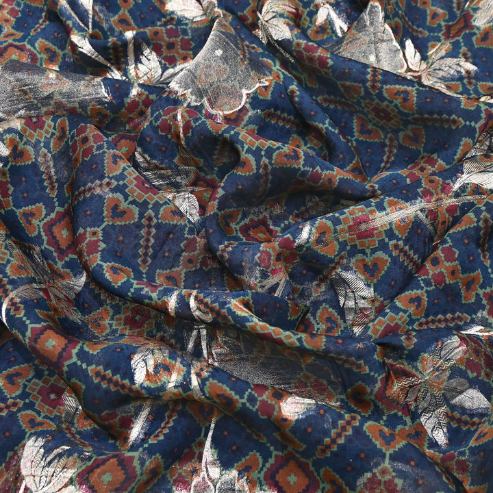 Viscose Organza Digital Print & Zari Jacquard Design Fabric – Designer Fusion Fabric- MTF385-2
