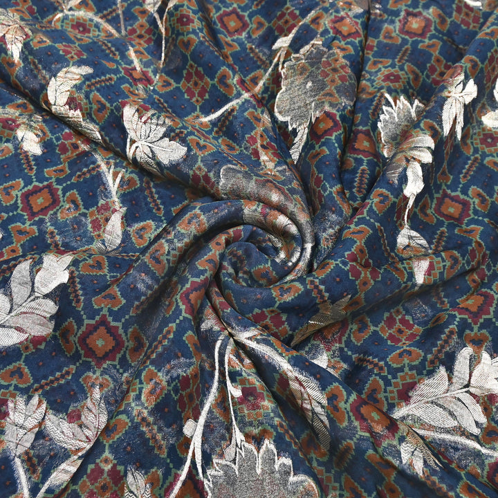 Viscose Organza Digital Print & Zari Jacquard Design Fabric – Designer Fusion Fabric- MTF385-2