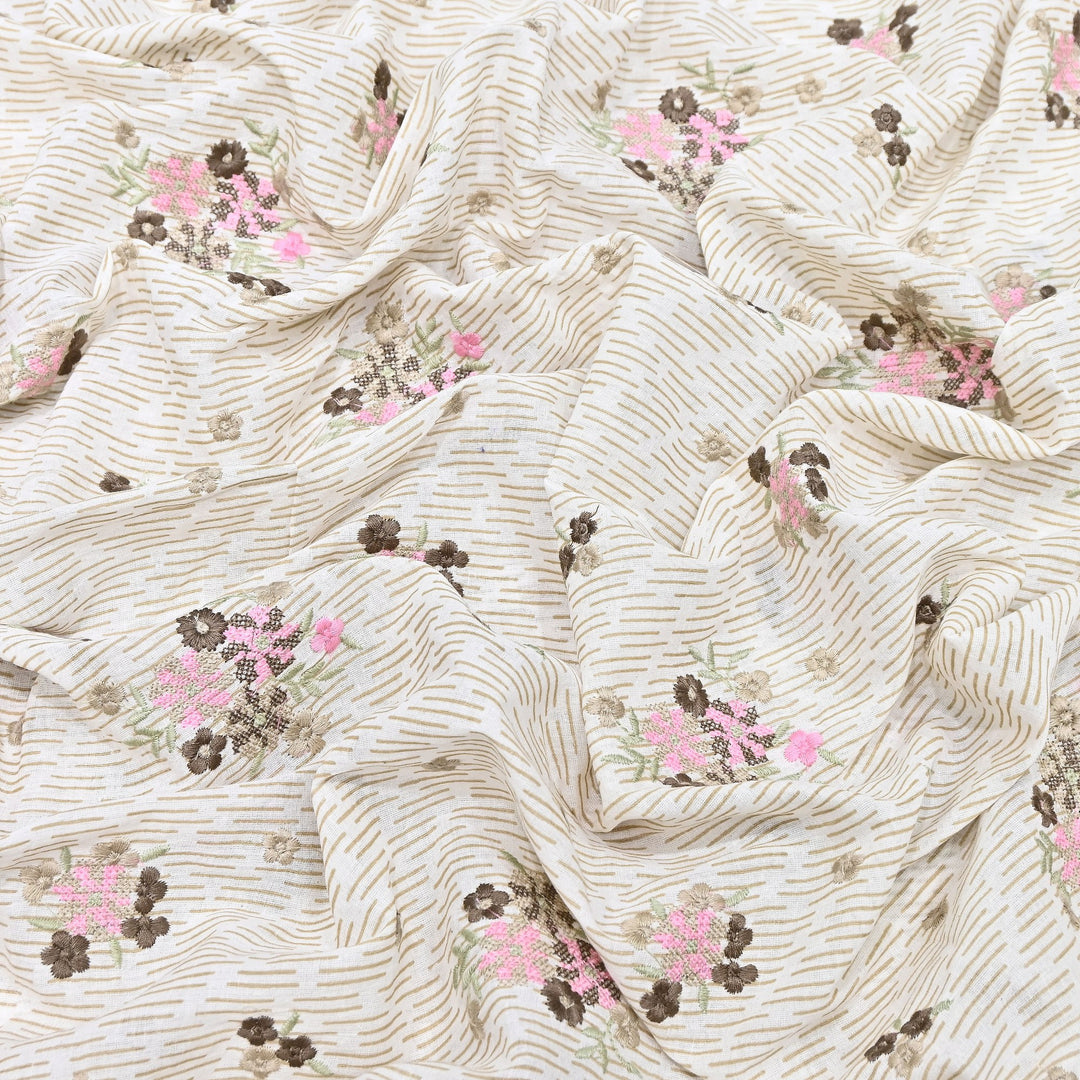 Premium Cotton Malmal Discharge Print Embroidery Fabric | Soft Lightweight Designer Fabric- GP4168-7