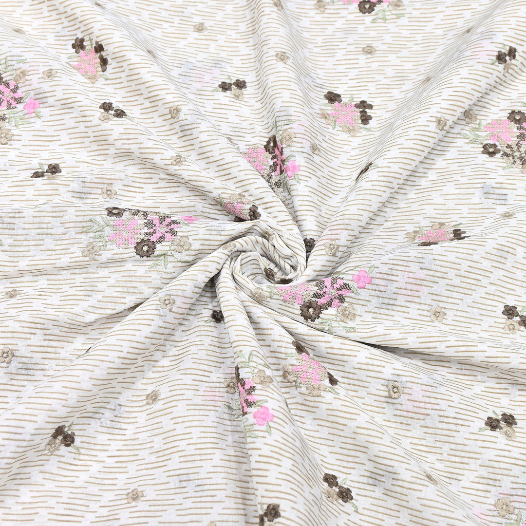 Premium Cotton Malmal Discharge Print Embroidery Fabric | Soft Lightweight Designer Fabric- GP4168-7