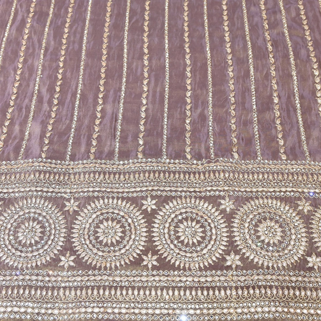 Spicy Pink Color Tissue Fabric Stone & Zari Work Embroidery With Designer Border – Premium Fabric-331252-2