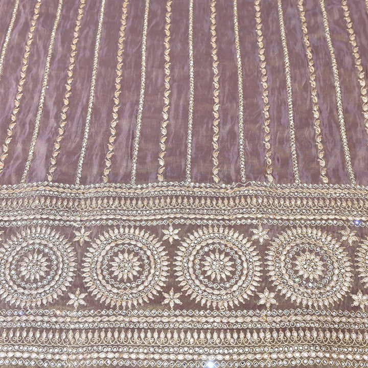 Spicy Pink Color Tissue Fabric Stone & Zari Work Embroidery With Designer Border – Premium Fabric-331252-2