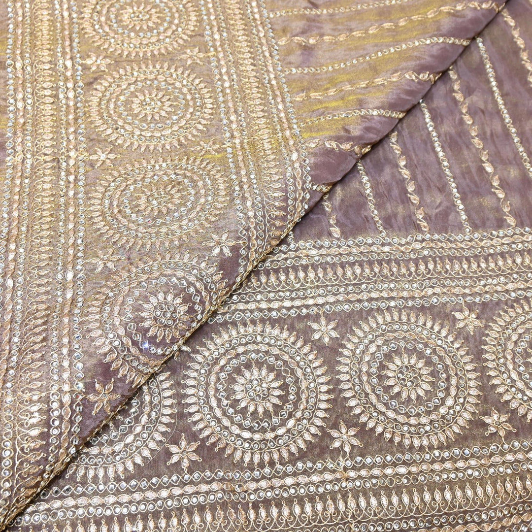 Spicy Pink Color Tissue Fabric Stone & Zari Work Embroidery With Designer Border – Premium Fabric-331252-2