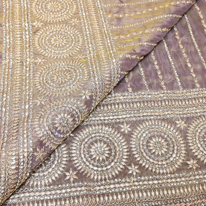 Spicy Pink Color Tissue Fabric Stone & Zari Work Embroidery With Designer Border – Premium Fabric-331252-2