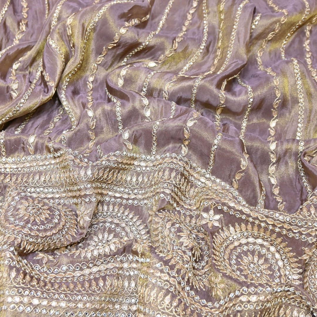 Spicy Pink Color Tissue Fabric Stone & Zari Work Embroidery With Designer Border – Premium Fabric-331252-2