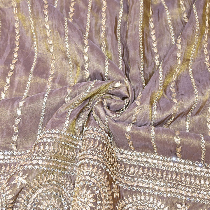 Spicy Pink Color Tissue Fabric Stone & Zari Work Embroidery With Designer Border – Premium Fabric-331252-2