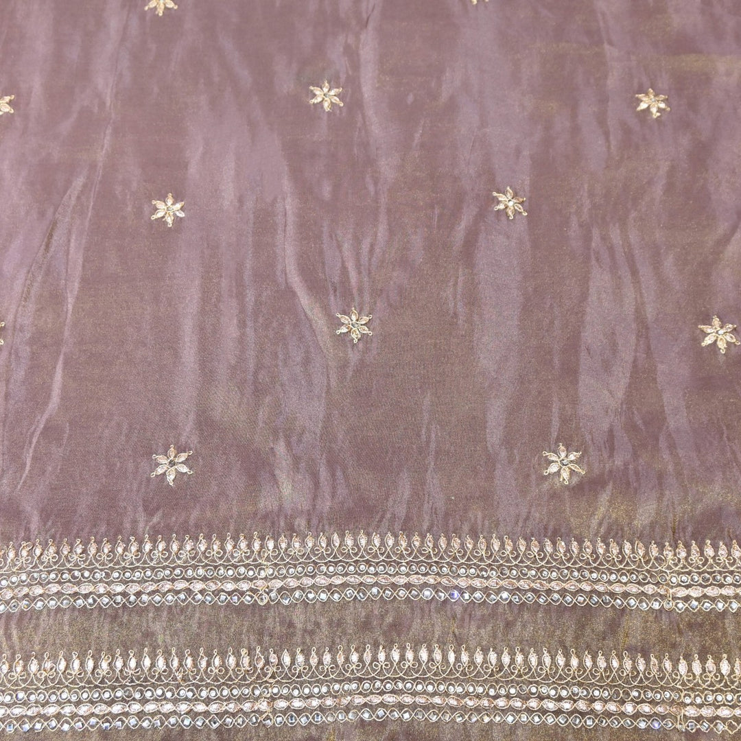 Dusty Grey Tissue Dupatta Fabric with Stone & Zari Embroidery Border – Designer Dupatta Fabric 331282-2