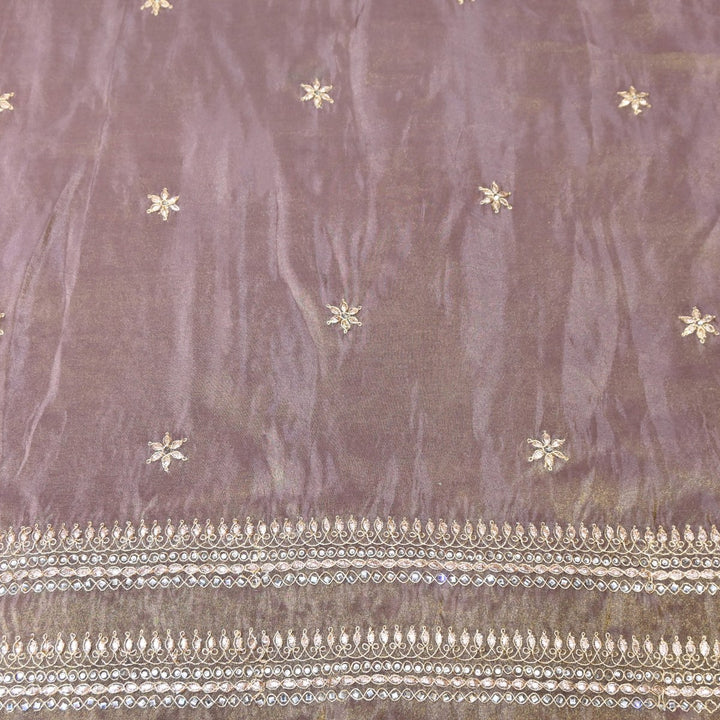 Dusty Grey Tissue Dupatta Fabric with Stone & Zari Embroidery Border – Designer Dupatta Fabric 331282-2