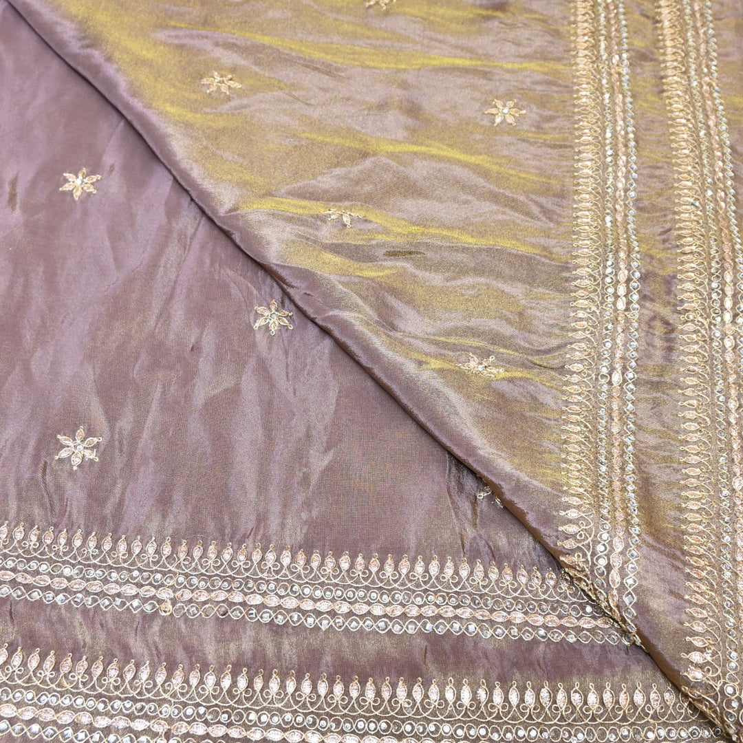 Dusty Grey Tissue Dupatta Fabric with Stone & Zari Embroidery Border – Designer Dupatta Fabric 331282-2