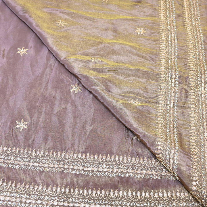 Dusty Grey Tissue Dupatta Fabric with Stone & Zari Embroidery Border – Designer Dupatta Fabric 331282-2