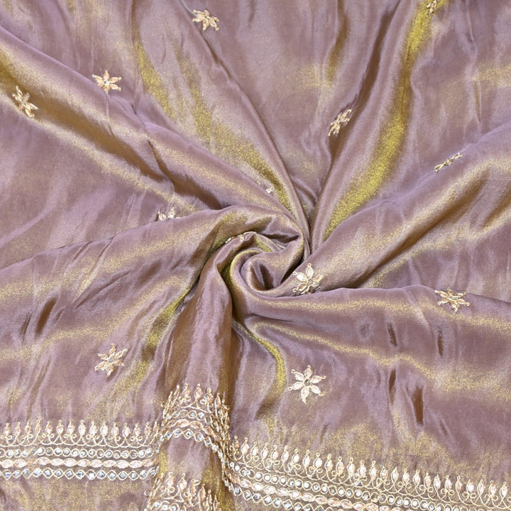 Dusty Grey Tissue Dupatta Fabric with Stone & Zari Embroidery Border – Designer Dupatta Fabric 331282-2