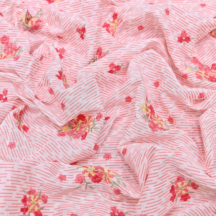 Premium Cotton Malmal Discharge Print Embroidery Fabric | Soft Lightweight Designer Fabric- GP4168-8