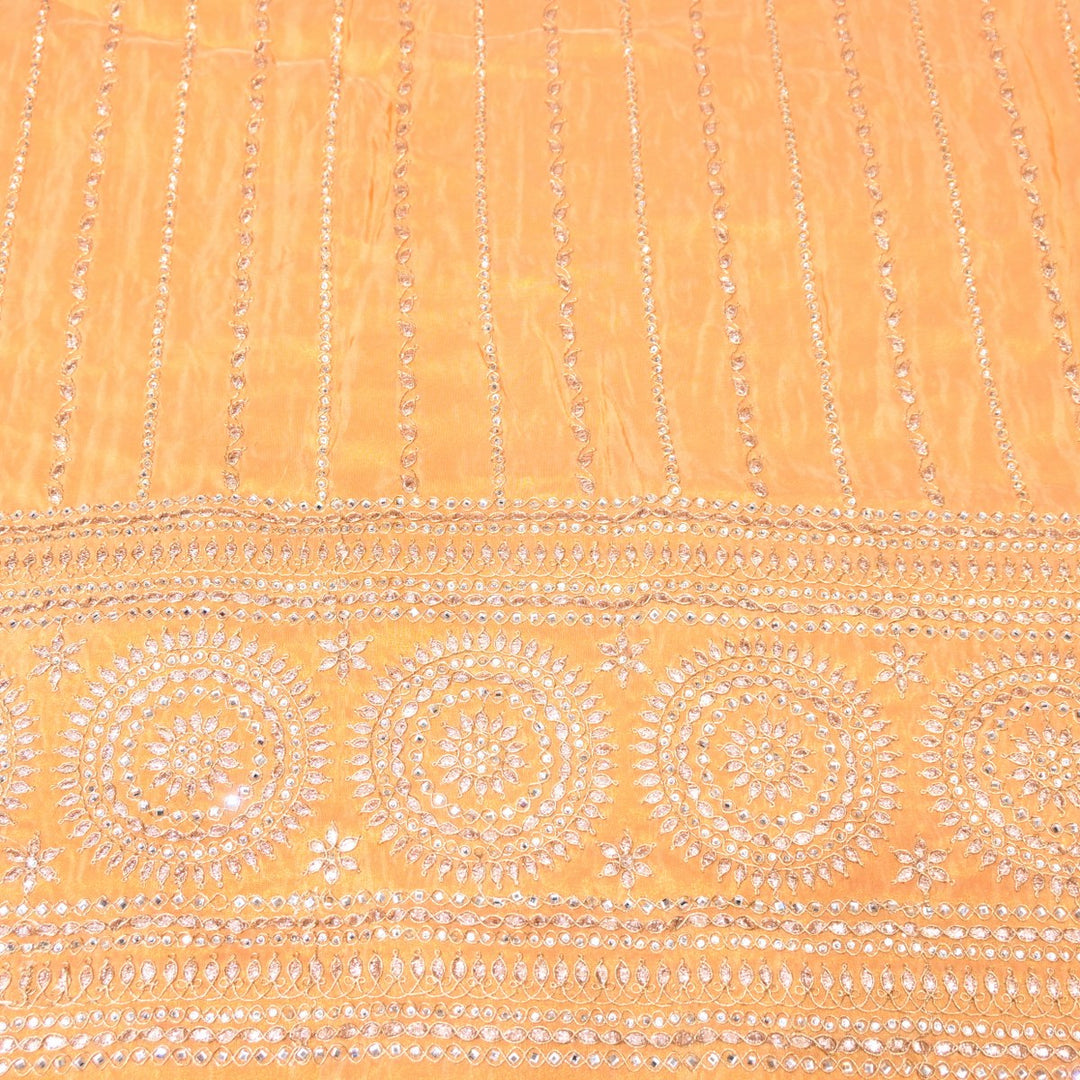 Apricot Color Tissue Fabric Stone & Zari Work Embroidery With Designer Border – Premium Fabric-331252-3