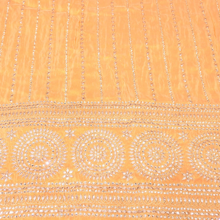 Apricot Color Tissue Fabric Stone & Zari Work Embroidery With Designer Border – Premium Fabric-331252-3