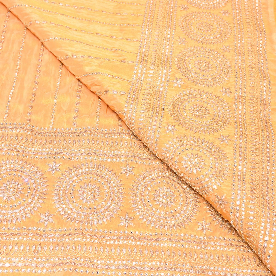 Apricot Color Tissue Fabric Stone & Zari Work Embroidery With Designer Border – Premium Fabric-331252-3
