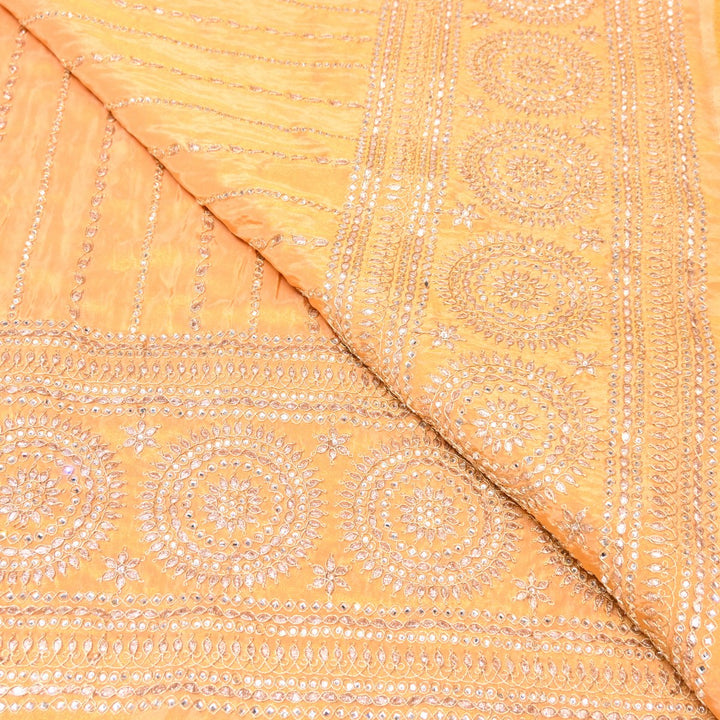 Apricot Color Tissue Fabric Stone & Zari Work Embroidery With Designer Border – Premium Fabric-331252-3