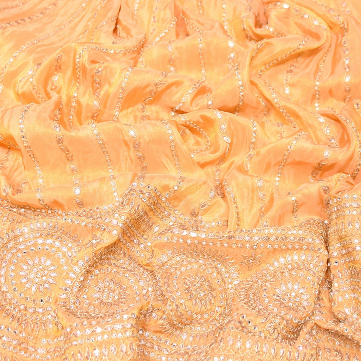 Apricot Color Tissue Fabric Stone & Zari Work Embroidery With Designer Border – Premium Fabric-331252-3