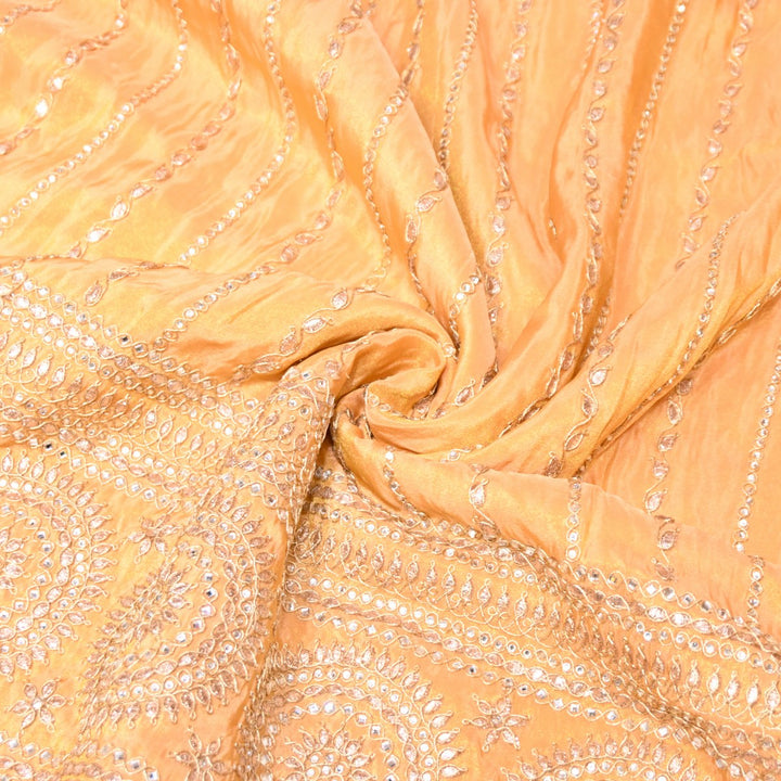 Apricot Color Tissue Fabric Stone & Zari Work Embroidery With Designer Border – Premium Fabric-331252-3