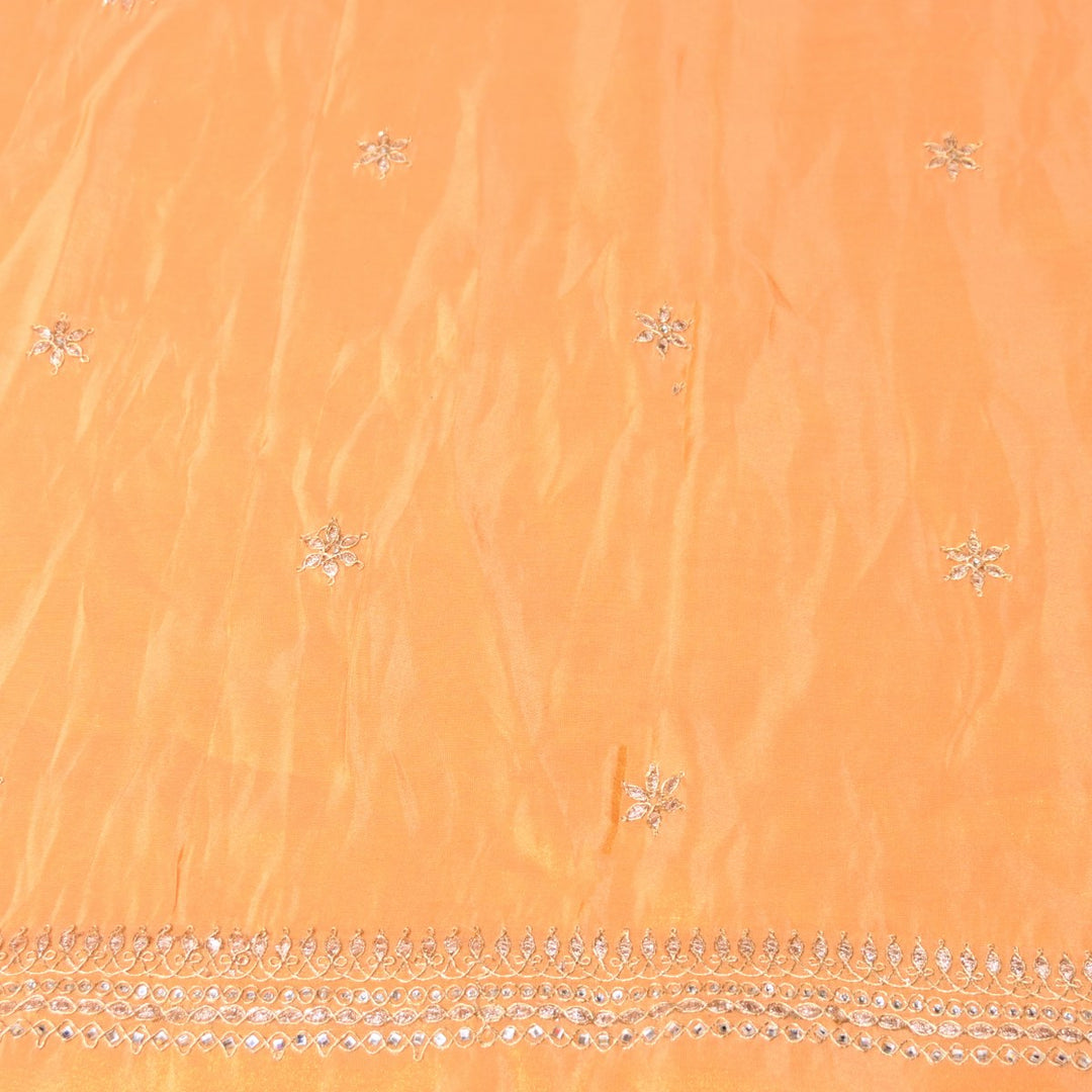 Apricot Color Tissue Dupatta Fabric with Stone & Zari Embroidery Border – Designer Dupatta Fabric 331282-3