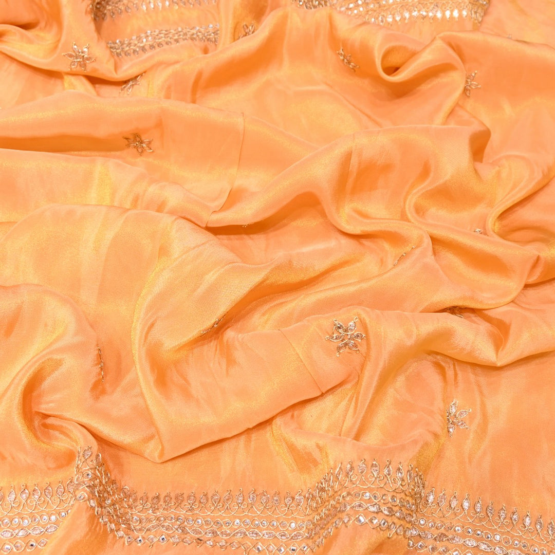 Apricot Color Tissue Dupatta Fabric with Stone & Zari Embroidery Border – Designer Dupatta Fabric 331282-3