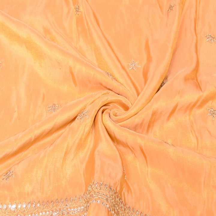 Apricot Color Tissue Dupatta Fabric with Stone & Zari Embroidery Border – Designer Dupatta Fabric 331282-3